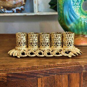 Vintage Sam Fink 5 Slot Filigree Gold Tone Lipstick Holder Hollywood Regency